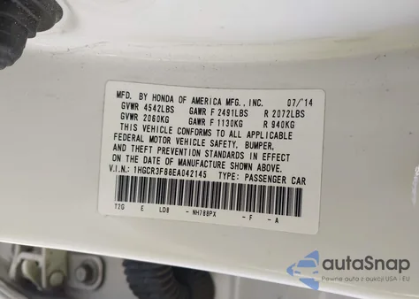 2014 Honda Accord Ex-L V-6 from USA, damaged, VIN 1HGCR3F88EA042145